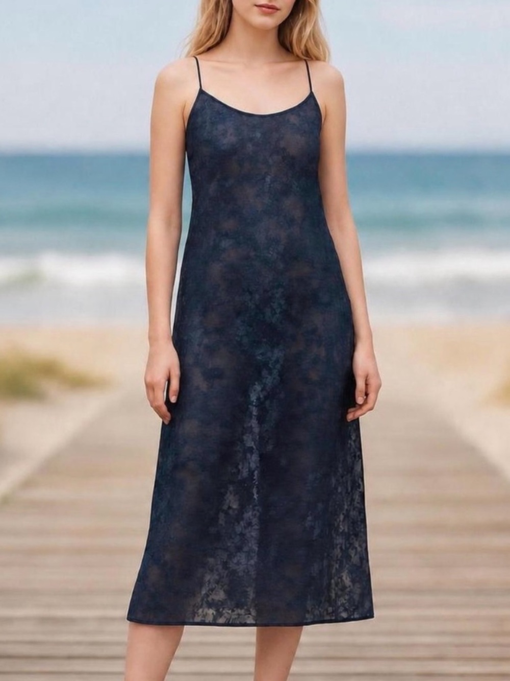 Madewell Floral Halter Cover-Up Midi Dress Deep Shadow Blue NWT XL